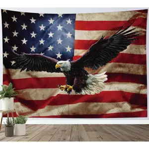 American Flag Tapestry Wall Hanging Bald Eagle on Vintage Stars and Striped USA Flag Tapestry for Bedroom American Flag Wall Art Tapestries for Living Room College Dorm Party,40L X 60W inches
