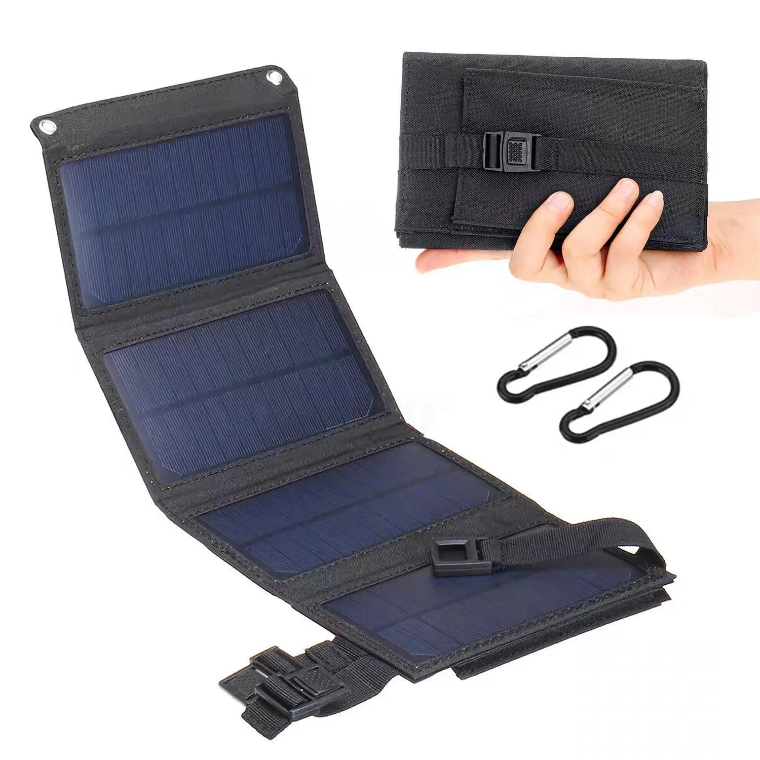 Foldable Portable Solar Panels, 1 Count Folding Solar Panel with USB 24V Charger & 2 Counts Carabiner, Outdoor Waterproof Solar Panel, Outdoor Charger