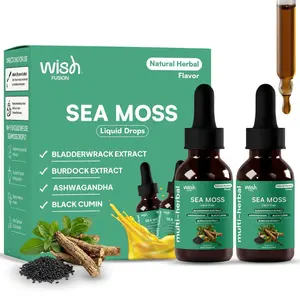 Wish Fusion Sea Moss Liquid Drops Organic Irish Sea Moss with Ashwagandha & Burdock Root, Liquid Sea Moss Supplement for Immune Support & Energy, Natural Flavor 30mL 2-Pack Women & Men