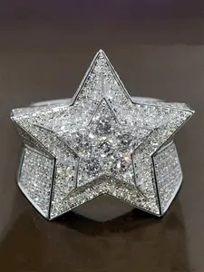 Women's Sparkling Artificial Zircon Star, Copper Chain Jewelry Gift for Women, Wedding Party Accessories, All Season Fashion Accessory, Statement Multi Ring, Elegant Glittering Ring