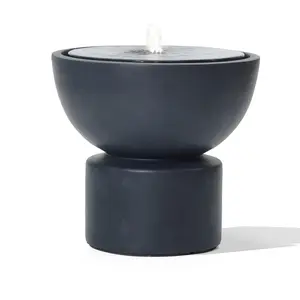 LuxenHome Dark Gray Resin Round Bubbler Solar Powered Fountain