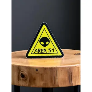 Area 51 Patch, Alien Warning Sign Embroidered Patch, UFO Enthusiast Gift, Conspiracy Theory Decor, Iron-On Patch, Sew-On Patch