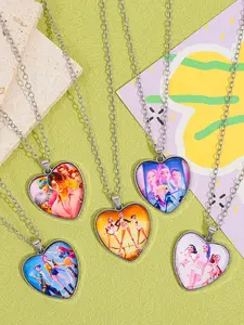 Kpop Demon Hunters Time Gem Peach Heart Charms Necklace Colored Love Pendant, suitable for daily wear, vacation and dating occasions, and is also a surprising and exquisite small gift.