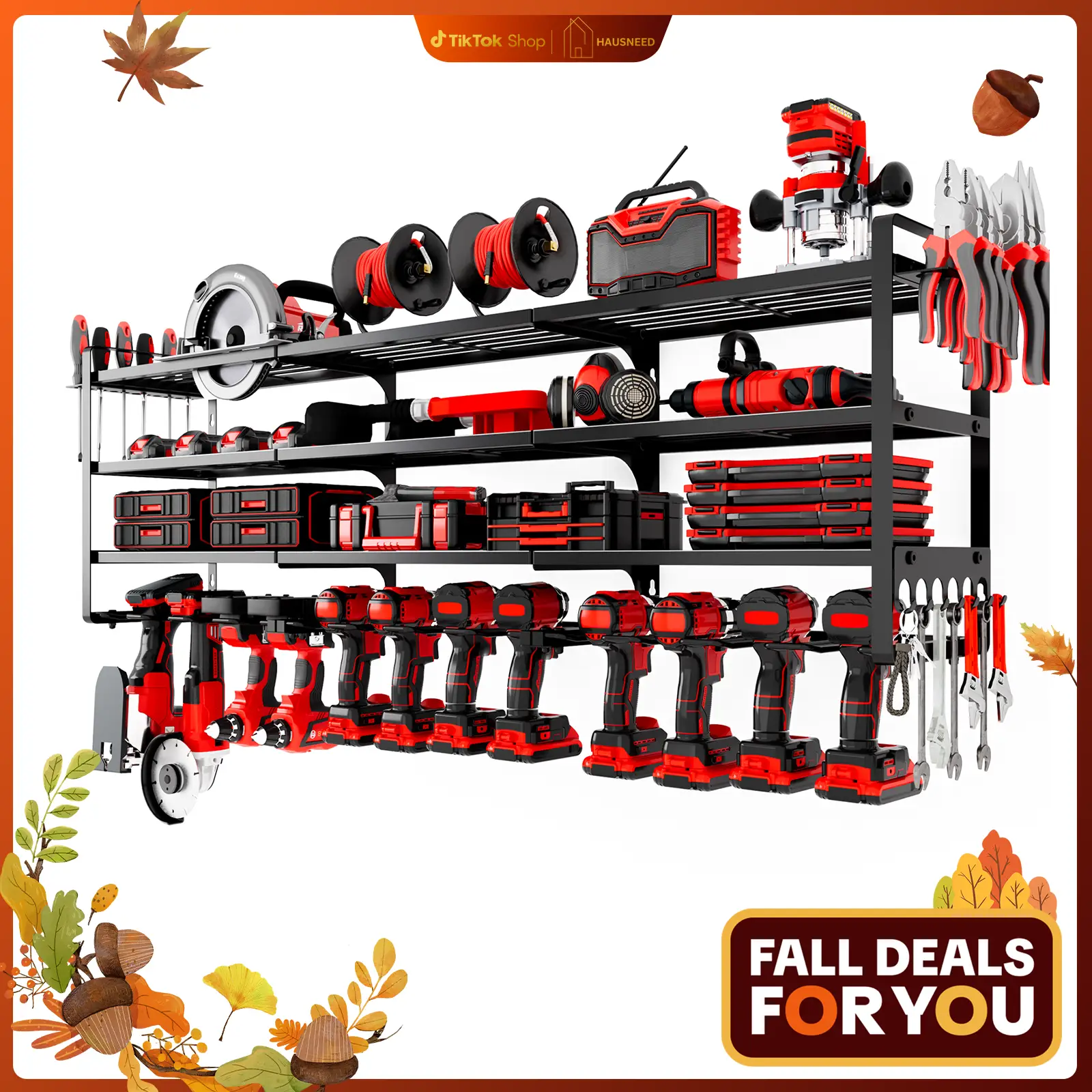 HAUSNEED-006 Tool rack, Garage Tool Shelving,Cordless Drill Hanger Storage 12 Drills,4 Layers tool organizer, Steel Metal,Multicolor Tool Holder