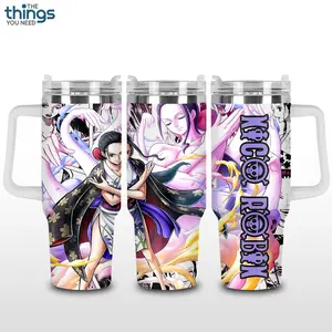Nico Robin Inspired Anime Tumbler 40oz & 20oz, Insulated Stainless Steel Travel Mug with Handle & Lid, Double Wall Vacuum Cup, Aesthetic Gift for Anime Fans, Water Bottle, Daily Use