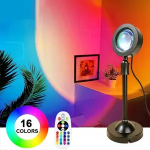 Sunset Projection Lamp LED Desk Light with Remote Control, 16 Color Adjustable Atmosphere Lamp, Atmosphere Lighting, Photography & Home Decor, Lithium Ion Battery