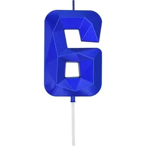 Large 3D Blue Birthday Number Candle 3.7 inch 1 Piece Party Celebration Anniversary Decoration Cake Topper (Number 6 Blue)