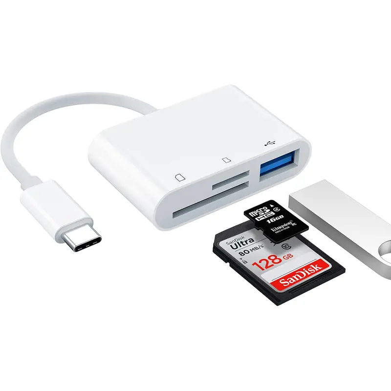 USB C SD Card Reader Adapter, Type C Micro SD TF Card Reader Adapter, 3 in 1 USB C to USB Camera Memory Card Reader Adapter for New Pad Pro MacBook Pro and More UBC C Devices