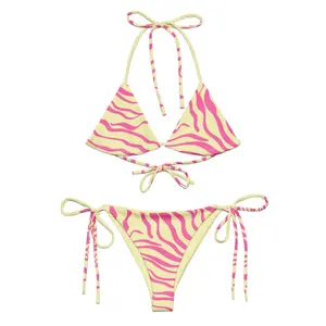 Sunset Stripes Recycled Butter Yellow String Bikini