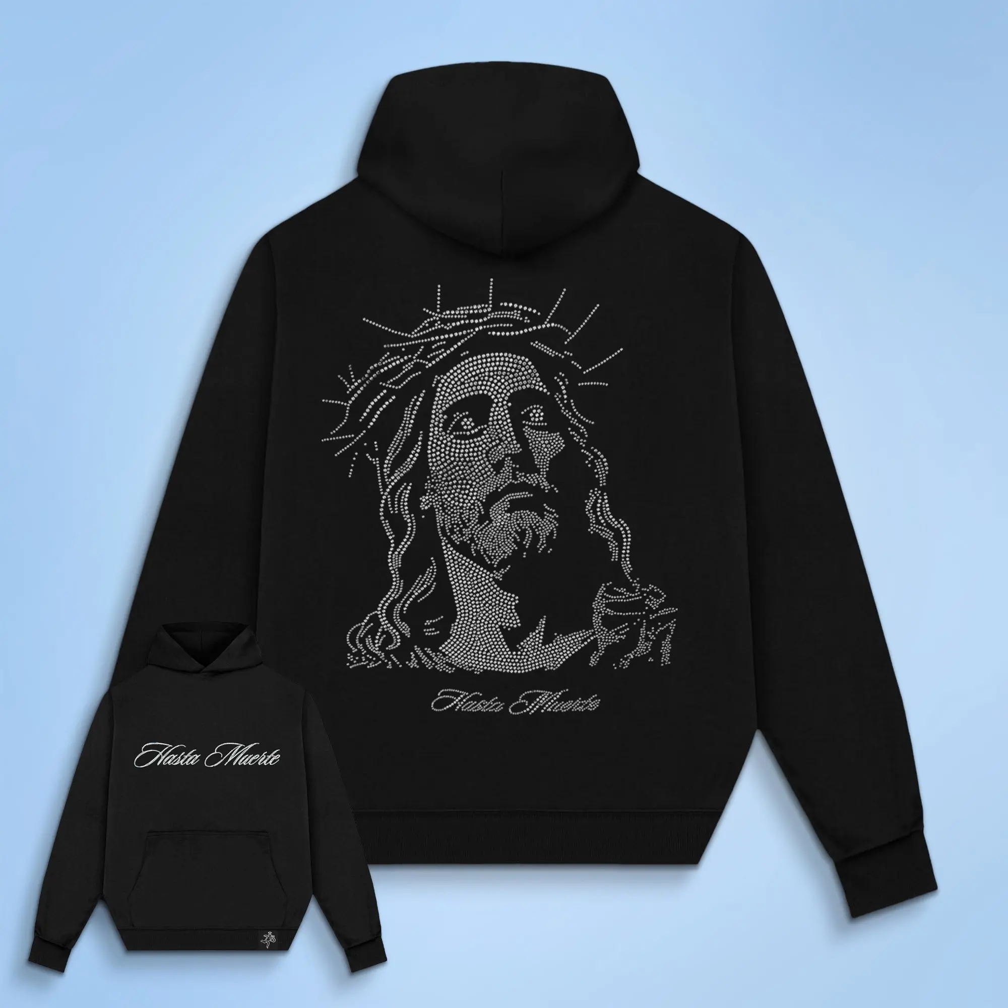 'Hasta Muerte' Jesus Rhinestone Hoodie