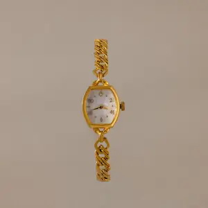 Heirloom Chain Link Timepiece by Caitlyn Minimalist - Vintage Mother of Pearl Women's Watch in 18K Gold - Birthday Gift