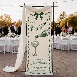 Personalized Linen Cotton Tapestry, Welcome Engagement Sign, Party Banner, Champagne Decor, Garden Wedding Art, Couple Party Sign, Gift for Couple, Personalized Mothers Day Gifts