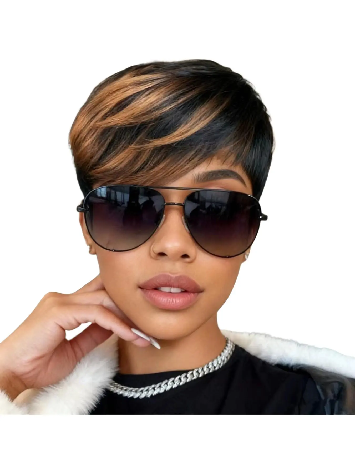 Short Straight Pixie Cut Wig Ombre 1B/30 Human Hair With Bangs 150% Density Full Machine Made Wigs For Women Fashion Wig