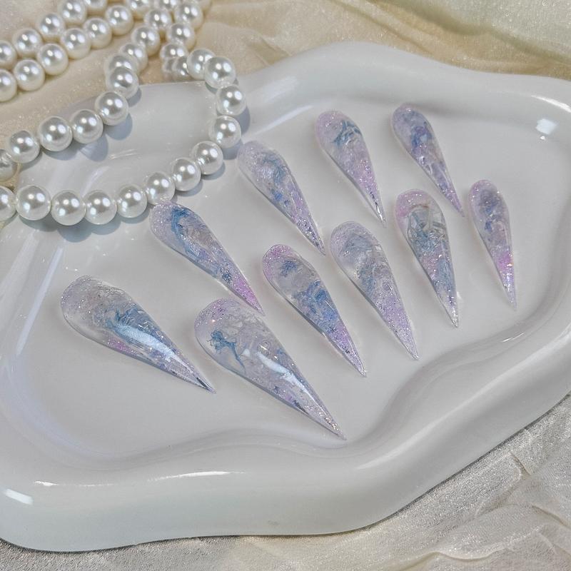 Glow in the Dark Fairy Dragon Claw Nails | 1.7” Extra Long Pink-Blue Marble Talons | Handmade Fantasy Cosplay Set