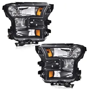 Clear Lens Corner Black Housing Headlights HeadLamps Fit For 2015-2017 Ford F150  Amber Reflector Pair Pack Chrome Assembly