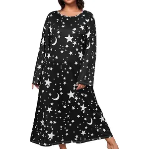 Women's Plus Size Long Sleeve Star Print Loose Nightgown Sleepshirt Loungewear