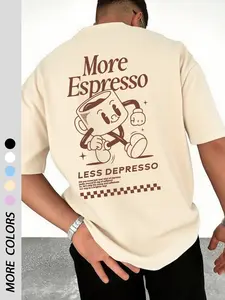 Men's Classic Fitted Graphic Letter Water Cup Print T-Shirt, Summer Round Neck Short Sleeve Casual Comfort Top, Outdoor Wear