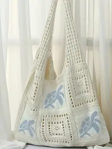 Women's Summer Beach Tote Bag - Crochet Design With Sea Turtle Pattern, Large Capacity Open-Top Tote, Suitable For Casual Outings And Coastal Vacations, Beach Tote Bag, Summer Bags