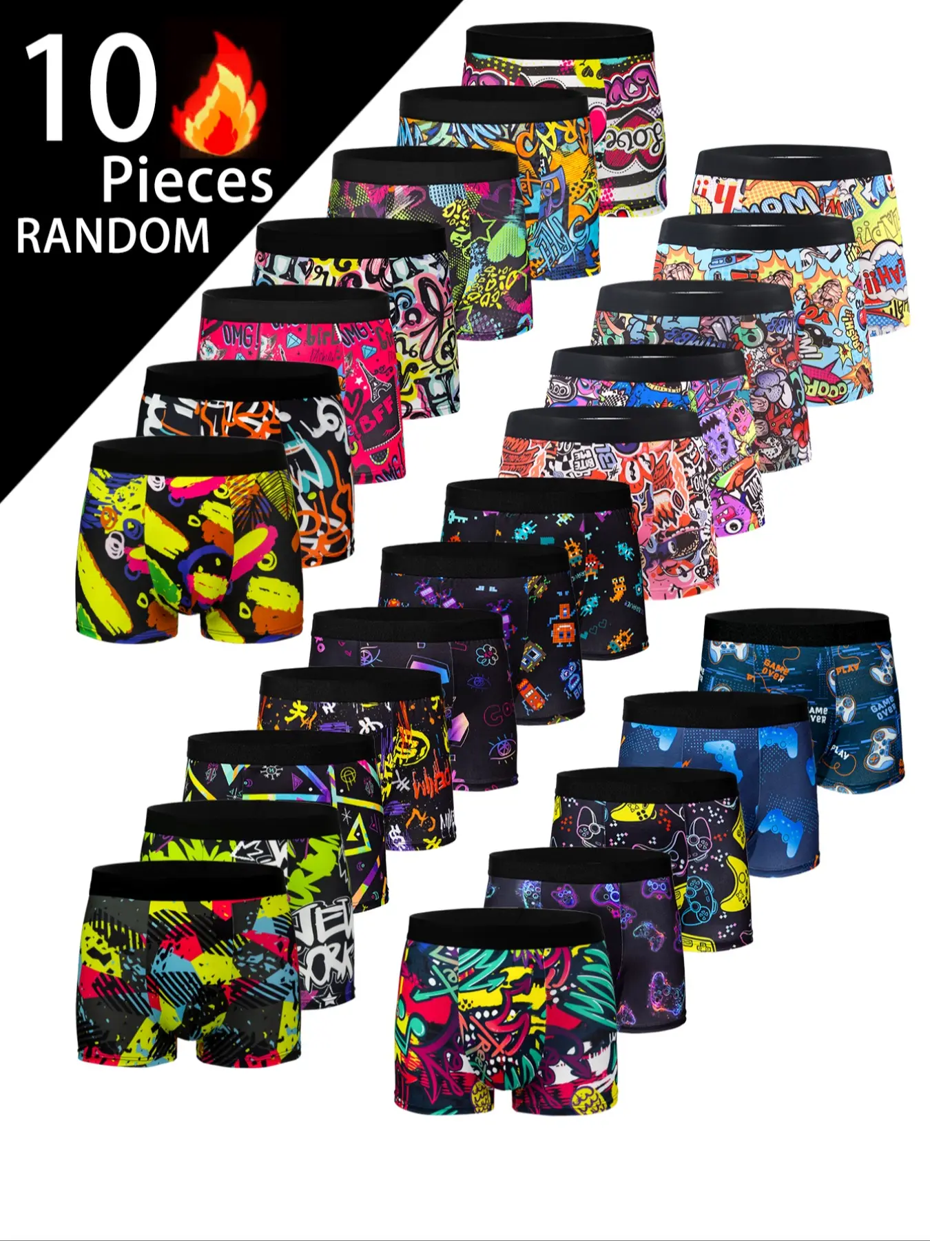 Men's All-Over-Print Boxer Briefs Set, High-Stretch Breathable Comfortable Underwear for All Seasons, Casual Daily Wear