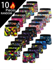 Random Men's All Over Print Boxer Brief, Stretchy Boxer Briefs, High Stretch Casual Comfy Breathable Underwear for Daily Wear, Mens Underwear for All Seasons, Boxer Briefs Set