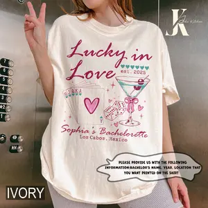 Lucky In Love Shirt, Custom Location Bachelorette Shirt, Personalized Bride Shirt, Future Bride Shirt for Bridal Party, Bridesmaid Shirt