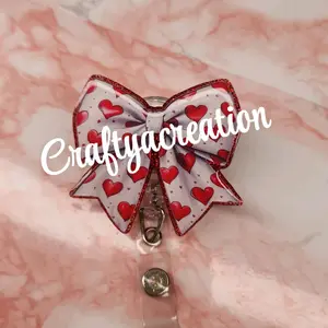 Heart Coquette Bow Badge Reel for Office Identification Badges - Fun Accessory for Work or School Uniforms/ Badges with beads will come with matching beads.