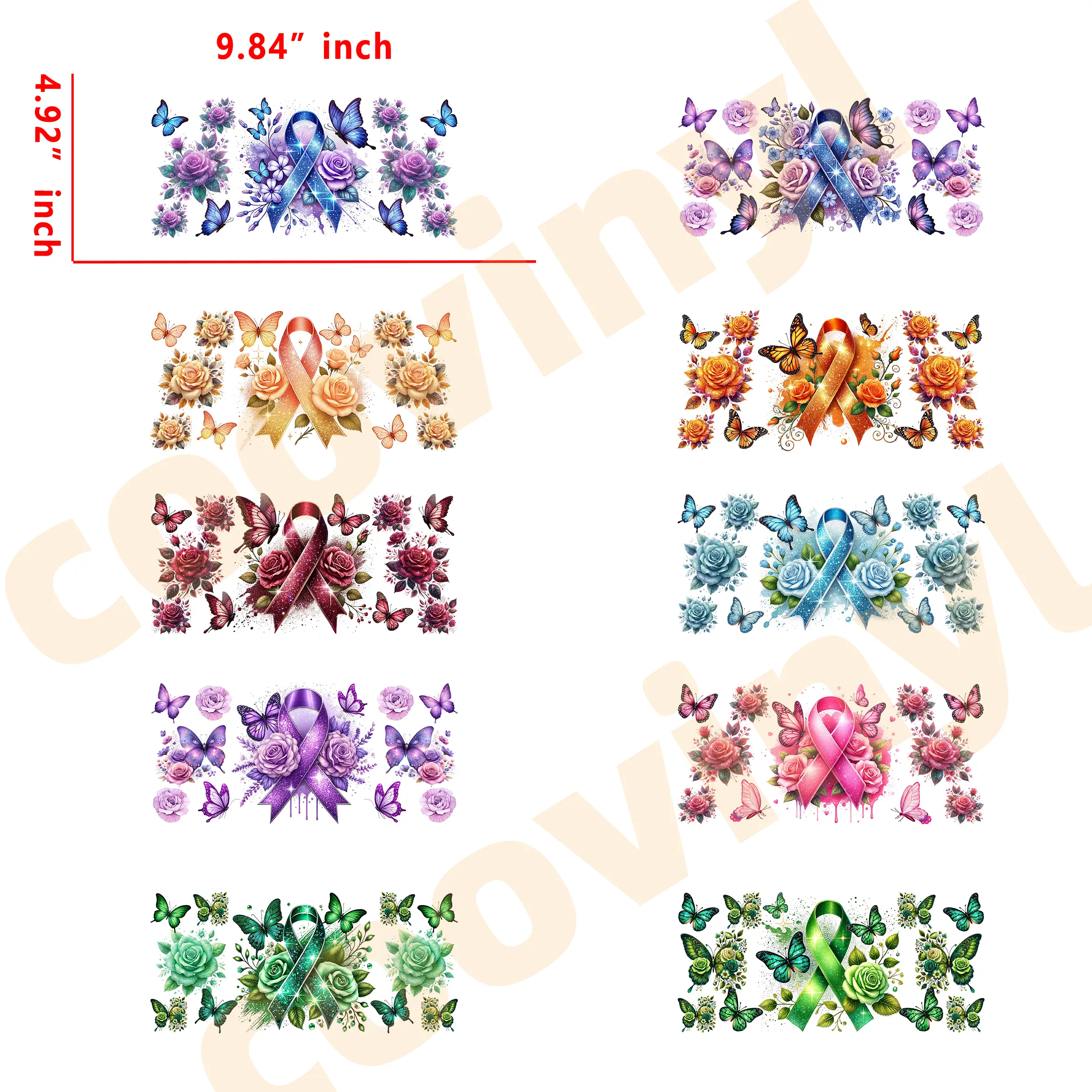 (U19) 20pcs disease ribbon 16OZ Tumbler Cup Wraps, Waterproof Fade-Resistant Decal Stickers, Vivid HD Print with Strong Adhesion, Customizable Transfers for Glass Cups, Mugs & Smooth Surfaces, DIY Art Craft Supplies