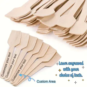 200pcs Personalized Wooden Dessert Spoons, Laser-Engraved Disposable Tasting Square Spoons for Bath Salts, Teaspoons for Honey, Suitable for Christmas, Birthdays, Weddings, And Family Coffee Dessert Dining
