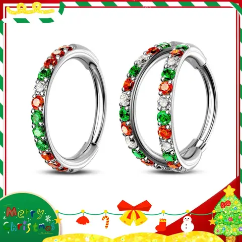 OUFER Christmas 20G Hinge Nose Ring Hoop - 316L Stainless Steel, AAA+ CZ Paved for Bright Shine, 0.8mm Thick, 5-12mm Size, Non-Tarnish Body Jewelry Fits Nose, Conch, Cartilage Piercings, Helix Pierced Ring
