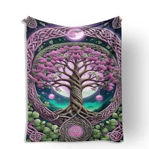 Celtic Life Tree Print Flannel Blanket, Warm Soft Plush Throw for Sofa Bed Couch, Home Comfort Lightweight Travel Camping Office Chair Cover