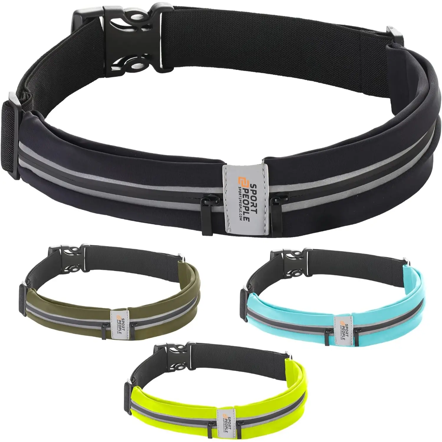 Waterproof Running Belt with 2 Pockets for Men & Women, Slim Bounce-Free Waist Pack with Adjustable Strap for Gym, Hiking, Two Pockets