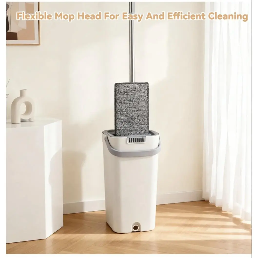 NEXVIO Flat Mop and Bucket Set with 6 Microfiber Pads for Hands-Free Dry and Wet Cleaning of Tile/Hardwood Floors