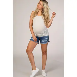 PinkBlush Denim Distressed Frayed Hem Maternity Shorts