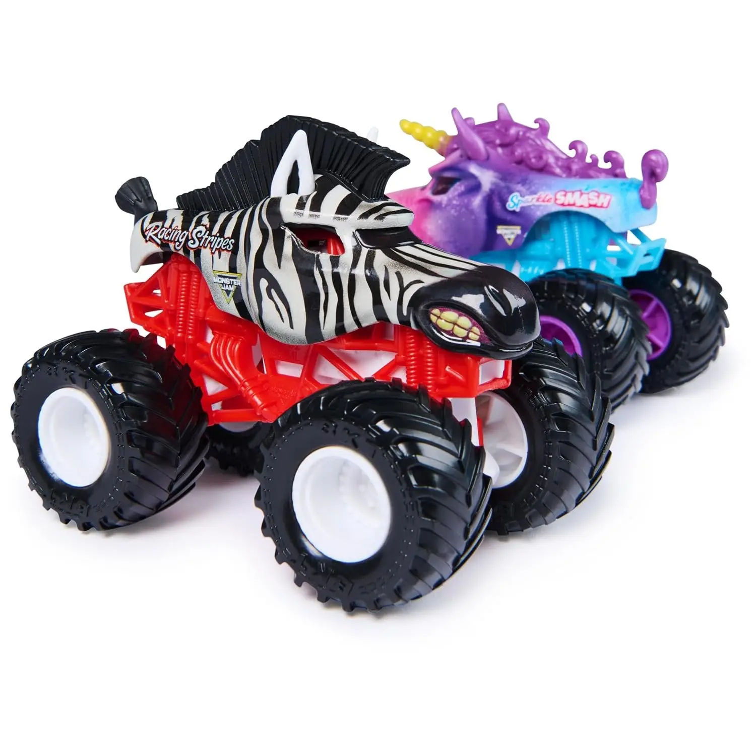 Bold Flashy Style 1:64 Scale Collectible Model 2-Truck Sparkle Smash Vs Racing Stripes Die-Cast Double Down Showdown Duo Pack, Duo Series 35 [2026]