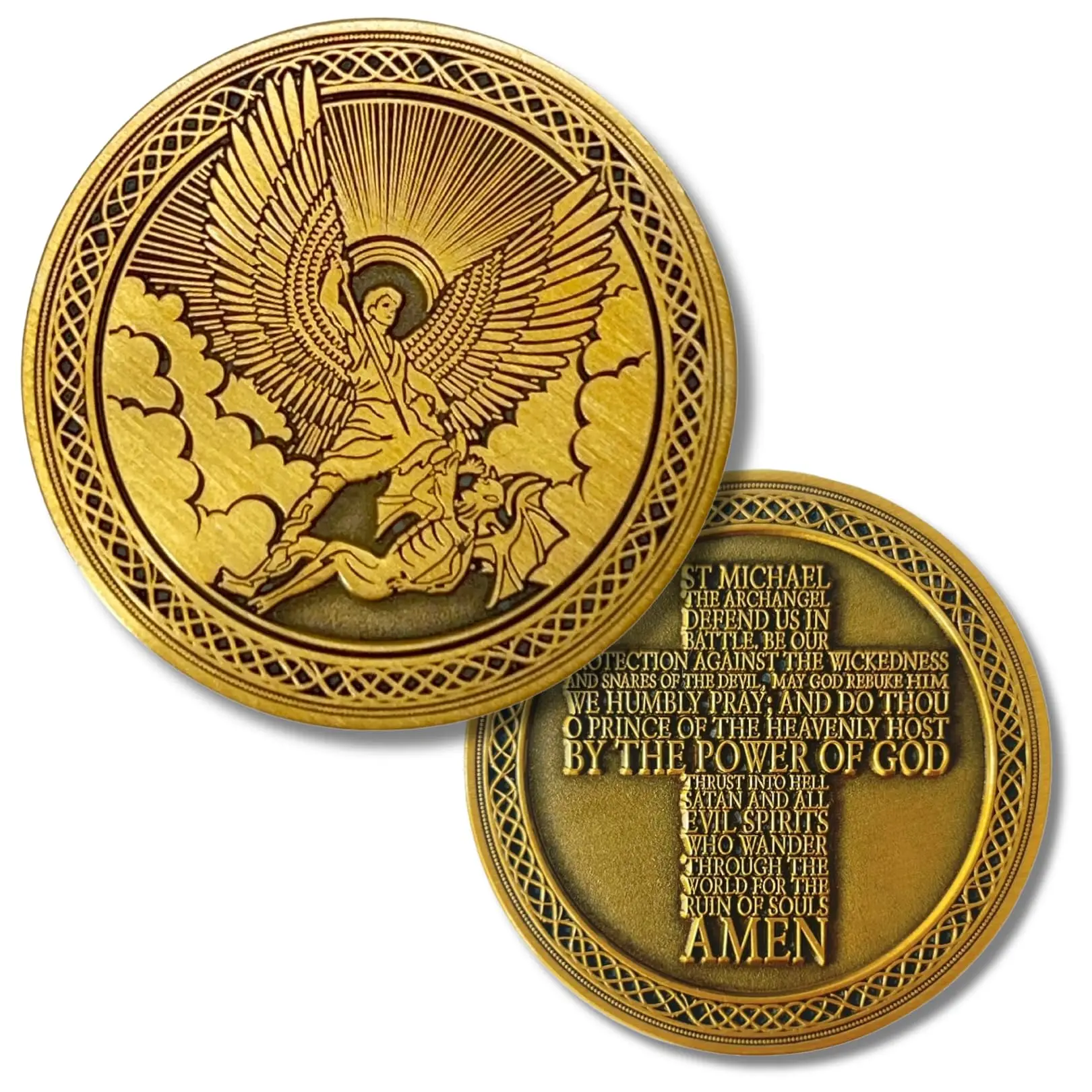 St Michael The Archangel 1.75-Inch Zinc Alloy Challenge Coin, Religious Pendant Gift for Baptism, Men and Women Protection Token
