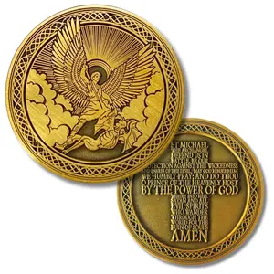 St Michael The Archangel 1.75-Inch Zinc Alloy Challenge Coin, Religious Pendant Gift for Baptism, Men and Women Protection Token