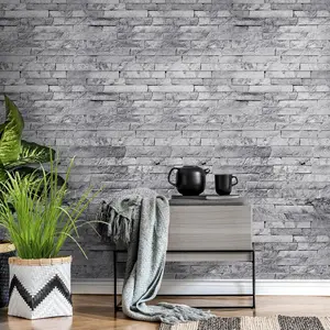 Grey Brick Wallpaper Peel and Stick, Faux 3D Brick Stone Wall Paper Removable Vintage Contact Paper Self-Adhesive Backsplash for Store Home Wall Decor 15.7 X 118inch
