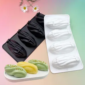 4 cavity pistachio silicone mould is suitable for baking mousse, cake, candy, chocolate, turning sugar biscuit mould, simulating dried fruit shape, and also used for soap, candle mould