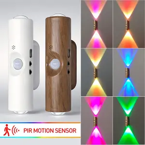 Vintage Walnut Color Wall Mounted Induction Lamp, USB Rechargeable LED Lighting, Dual-Sided Illumination, Home Decor & Functional Use, Dimmable Night Light