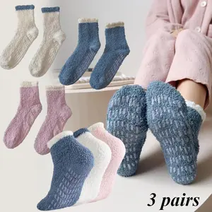 3Pairs Non Slip Socks Hospital Socks with Grips for Women Grip Socks for Women Socks with Grips for Women Slipper Socks
