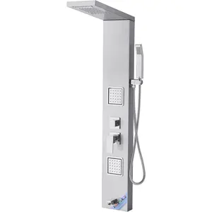 Father's Day Gift VEVOR Shower Panel Tower System with Rainfall Waterfall Shower Head, 53 in Brushed Stainless Steel Shower Column, 5-Function Faucet, Wall-Mount Rain Massage System with 2 Body Jet, Handheld, Tub Spout