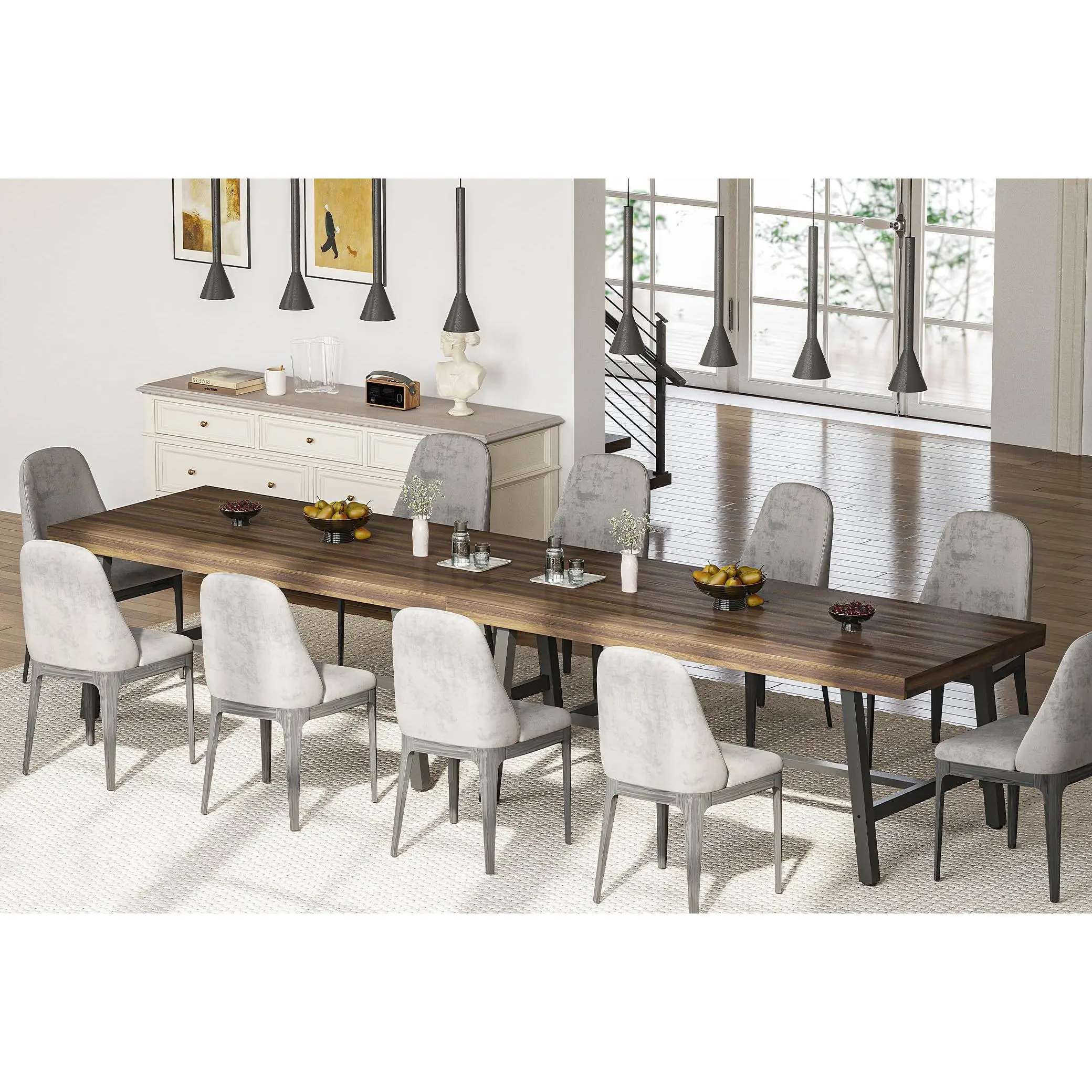 71 Inch Rectangular Farmhouse Table for 8-12 Persons, Heavy Duty Wood with Adjustable Feet, Large Dining Table for Kitchen and Dining Room