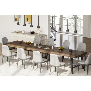 Large Farmhouse Dining Table Seats 8 to 12, 71 Inch Rectangular Wood Brown Table with Adjustable Leveling Feet, Heavy Duty Kitchen Dining Room Furniture