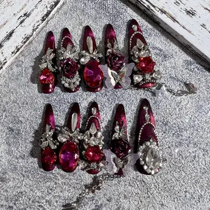 Wild Rose Sexy Rose Red Colour Luxury Press On Nail