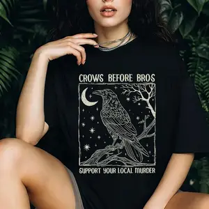 Funny Crows Before Bros Shirt, Support Your Local Murd4r T-shirt, Vintage Raven Tee, Feminist Women Sweatshirt, Dark Academia Trendy Graphic Hoodie"3XL 4XL 5XL" Large size