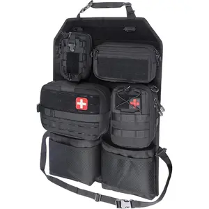WYNEX Tactical Car Seat Back Organizer Set, Vehicle Accessories Molle Panel wtih Detachable 4 Molle Pouches - First Aid EDC Admin Storage Bag for Road Trips, Fits Most Cars, SUVs, Pickups, Trucks