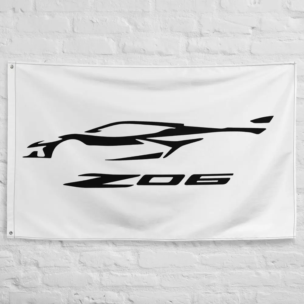 2024 Corvette Z06 C8 Vette Black Silhouette Garage Office Man Cave Banner Flag 34.5" x 56"