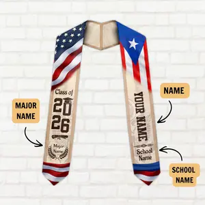 Customized Puerto Ricans Flag Graduation Sash 2026, Puerto Rico America Graduation Gift