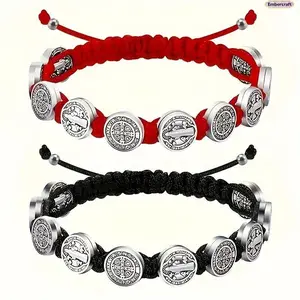 2-Pack St. Benedict Bracelet Set, Catholic Handwoven Bracelet with Virgin Mary Charm for Men & Women summervibes