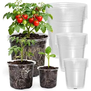 Clear  Pots with Drainage Holes, 7/5/4 Inch Large Size Reinforced Transparent Plastic Seed Starter Pots, for Indoor Outdoor Gardening Seedling Planter, 30 Pack